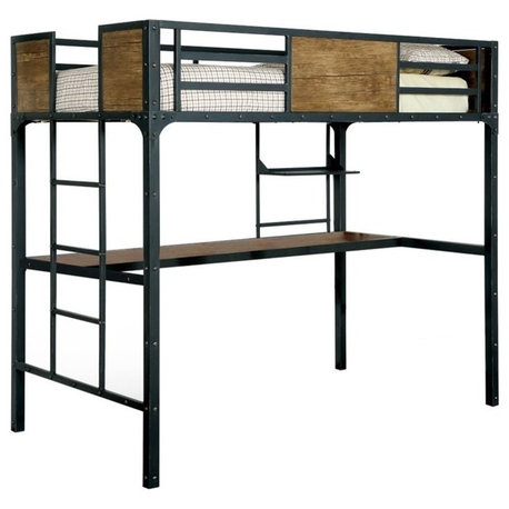 Bowery Hill Modern Metal Twin over Workstation Bunk Bed in Black