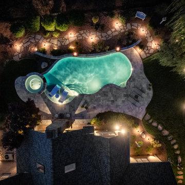 Residential Pool, Raised Spa and Raised Wall with Fire Bowels-Kernersville, NC
