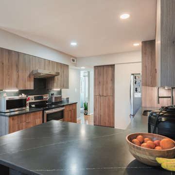 Modern Kitchen Remodel with Flat-Surface Wood-Look Cabinets