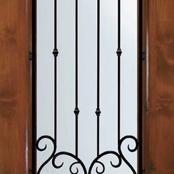 Slab Single Door 80 Wood Alder valencia 1 Panel 3/4 Lite Wrought Iron - Front Doors
