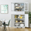 Tall Pantry Cabinet, Frosted Glass Doors & 7 Storage Compartments, White Finish