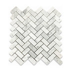 Carrara Herringbone Tile Venato Carrera Marble Mosaic Honed 1x2, 1 sheet