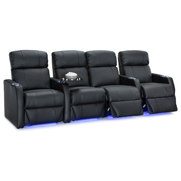 Seatcraft Sienna Home Theater Seating, Black, Row of 4 With Middle Loveseat