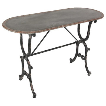 Unique Console Table, Vintage Design With Metal Frame & Oval Table, Gray Finish