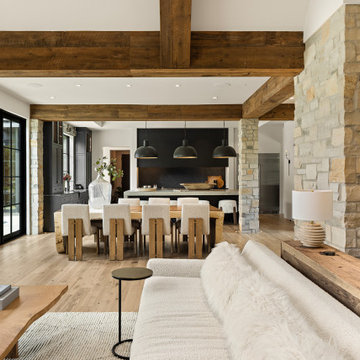Weathered Antique Box Beams and White Oak Flooring in Rustic Modern Luxury Home