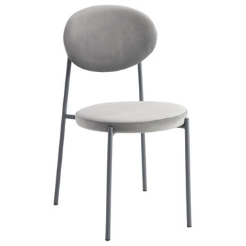 LeisureMod Euston Modern Velvet Dining Chair with Grey Steel Frame, Gray