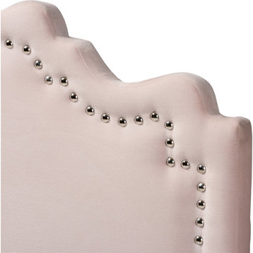 Modern Light Pink Velvet Fabric Upholstered Twin Size Headboard