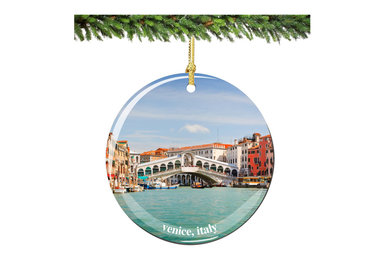 Italy's Porcelain Venice Christmas ornament, Double Sides 3 Inches