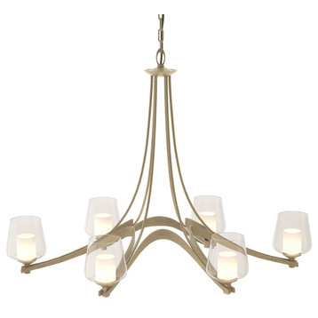 Oval Ribbon 6-Arm Chandelier, Soft Gold