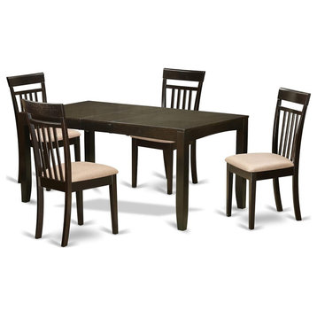 5 Pieces Dining Set, Rectangular Tabletop With Cushioned Chairs, Linen Fabric