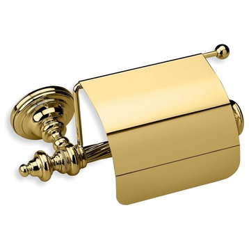 Classic-Style Brass Toilet Roll Holder With Cover, Gold