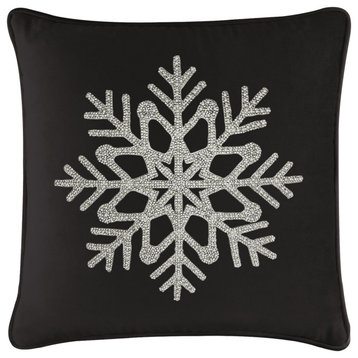 Sparkles Home Rhinestone Snowflake Pillow - 16x16" - Black Velvet
