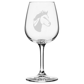 Mustang, Face Horse Themed Etched All Purpose 12.75oz. Libbey Wine Glass