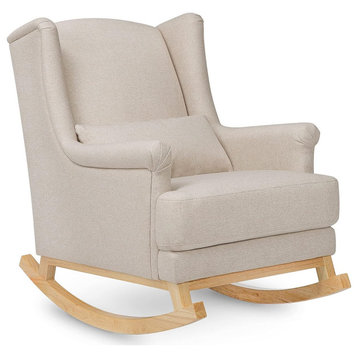 Contemporary Rocking Chair, Wingback Design With Lumbar Support Pillow, Beach