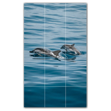 Dolphin Ceramic Tile Wall Mural HZ500501-35S. 12.75" x 21.25"