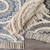 French Blue Printed Natural Hand-Loomed Shag Rug Runner 2Ft 3Inx6Ft