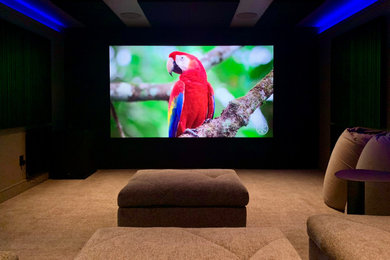 Mid-sized home theater photo in Boston