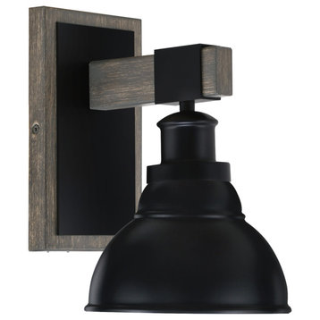 Tacoma Wall Sconce Matte Black Painted Distressed Wood-Look 7" Matte Black Shade