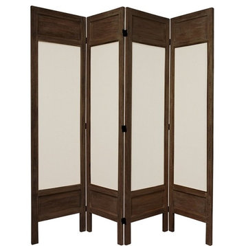 5 1/2' Tall Solid Frame Fabric Room Divider, Burnt Brown, 4 Panel