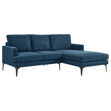 Modway Evermore Right-Facing Metal and Fabric Sectional Sofa in Azure Blue