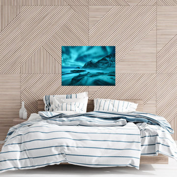 Aurora Borealis Over Ocean in Teriberka Coastal Wall Art Prints