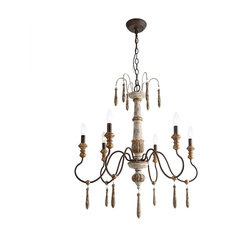 LNC 6-Light Retro-white Wood Chandelier
