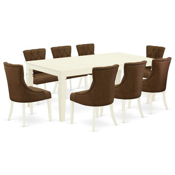 East West Furniture Logan 9-piece Wood Dining Set in Linen White/Dark Coffee