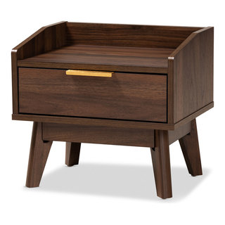 Kayley Mid Century Modern Walnut Brown 1 Drawer Wood Nightstand