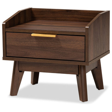 Kayley Mid-Century Modern Walnut Brown 1-Drawer Wood Nightstand