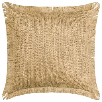 Beige Jute Jute Lace & Moroccan 16"x16" Throw Pillow Cover - Jute appeal