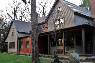 Mid-sized gray two-story exterior home idea in Boston