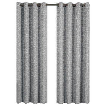 Fiorela 2PC Jacquard Grommet Curtains, Gray, 54"x63", Single