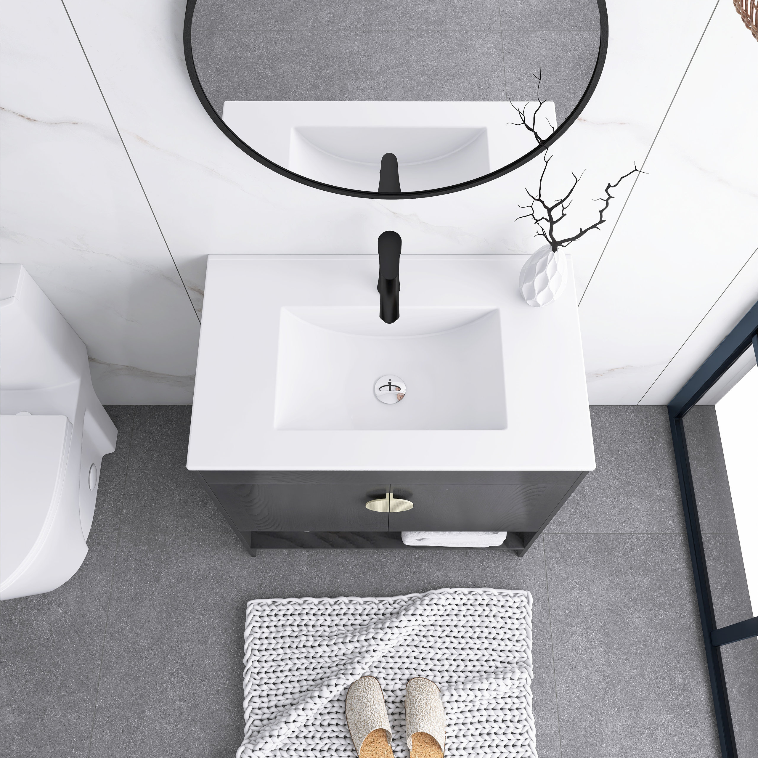 Plywood Freestanding Bath Vanity Set, Integrated Ceramic Sink, 30" X 18" - Transitional ...