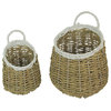 Set of 2 Natural and White Hand-Woven Seagrass Round Baskets Bohemian Decor