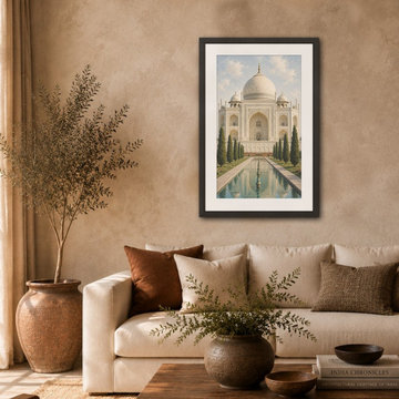 Silent Dome Framed Art in a Warm Neutral Living Room