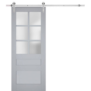 Barn Door 36 x 80, Veregio 7339 Grey & Frosted Glass, Silver 6.6' Rail