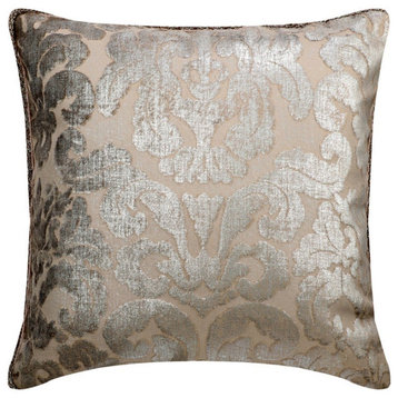 26"x26" Foil Beaded Cord Silver Velvet Pillow Cover�For Sofa - Damask Bounty