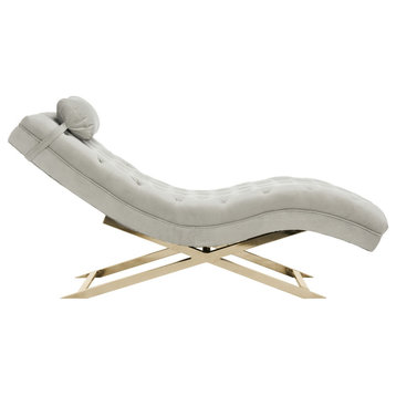 Boyd Chaise With Headrest Pillow Gray/ Gold