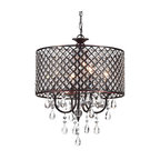 Marya 4-Light Oil Rubbed Bronze Round Beaded Drum Chandelier Crystals Glam
