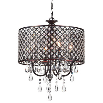 Marya 4-Light Oil Rubbed Bronze Round Beaded Drum Chandelier Crystals Glam