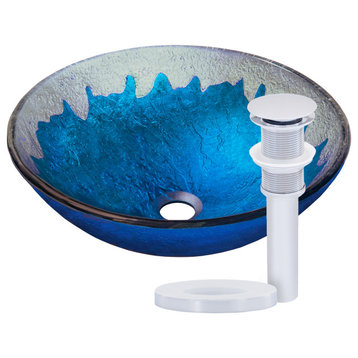 Novatto Diaccio Glass Vessel Sink and Drain, Chrome