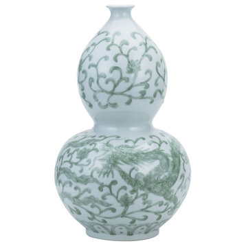 Celadon Dragon Lotus Gourd Vase