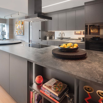 Sculptural, Swivel-Table Modern Kitchen in South End, Boston
