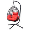 Outdoor Rattan Swing Chair Hanging Egg Chair With Cushion, Red