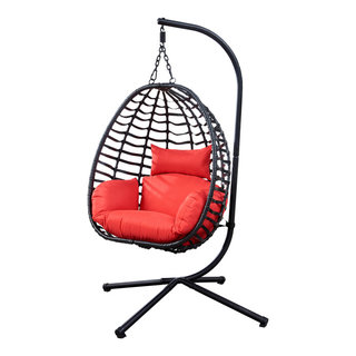 Outdoor Rattan Swing Chair Hanging Egg Chair With Cushion Modern Hammocks And Swing Chairs by AquaView Inc Houzz