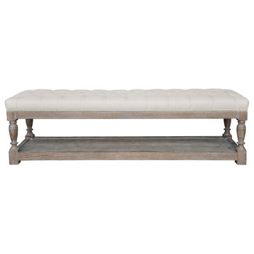 Athena Bench, Frame, Antique White; Upholstery, Linen