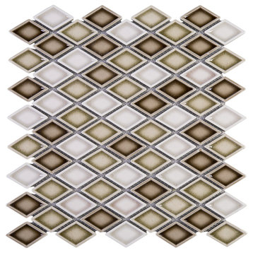12"x9.75" Morris Mosaic Tile Sheet, Brown and White