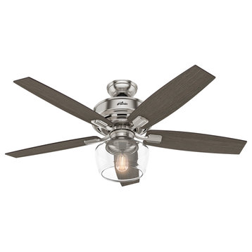 Hunter Fan Company 52" Bennett Brushed Nickel Ceiling Fan With Light and Remote