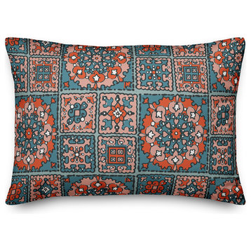 Patchwork Mandala in Blue and Red Throw Pillow