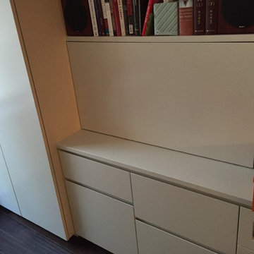 Drawers and closed desk flap